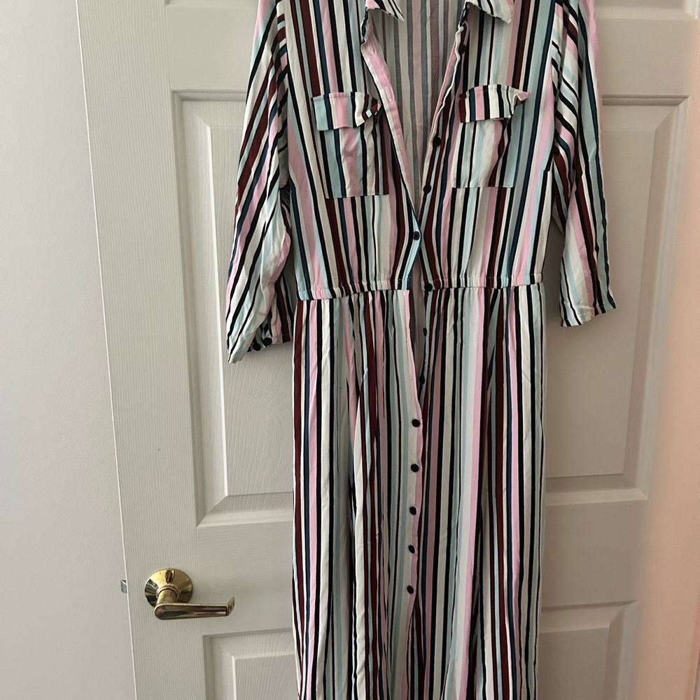 Torrid Striped Black, Red, Blue, and White Polo Collar Dress with Long Sleeves